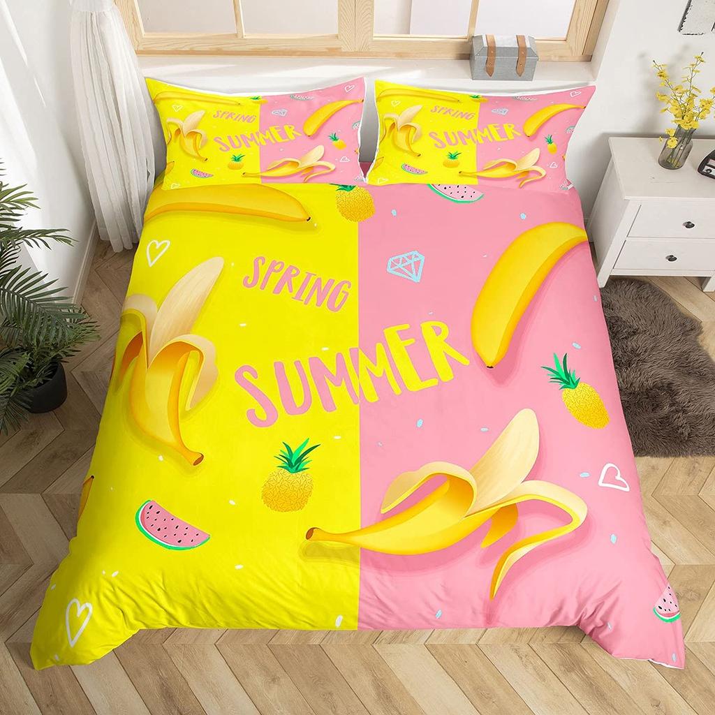 Yellow Banana Bedding Set Sweet Tropical Fruit Duvet Cover King/Queen Size For Kid Adult Vegetarian 2/3pcs Polyester Quilt Cover