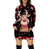 Women‘s Round Neck Long Sleeve Loose Fit Hoodie Dress 3D Print Casual Gown