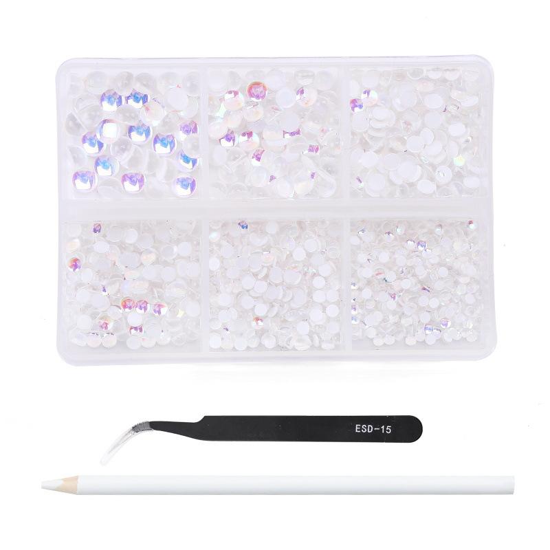 Colorful Mocha Jelly Nail Diamond Semicircular Flat Bottom Diamond Nail Art Rhinestone Jewelry Nail Sticker Diamond Set