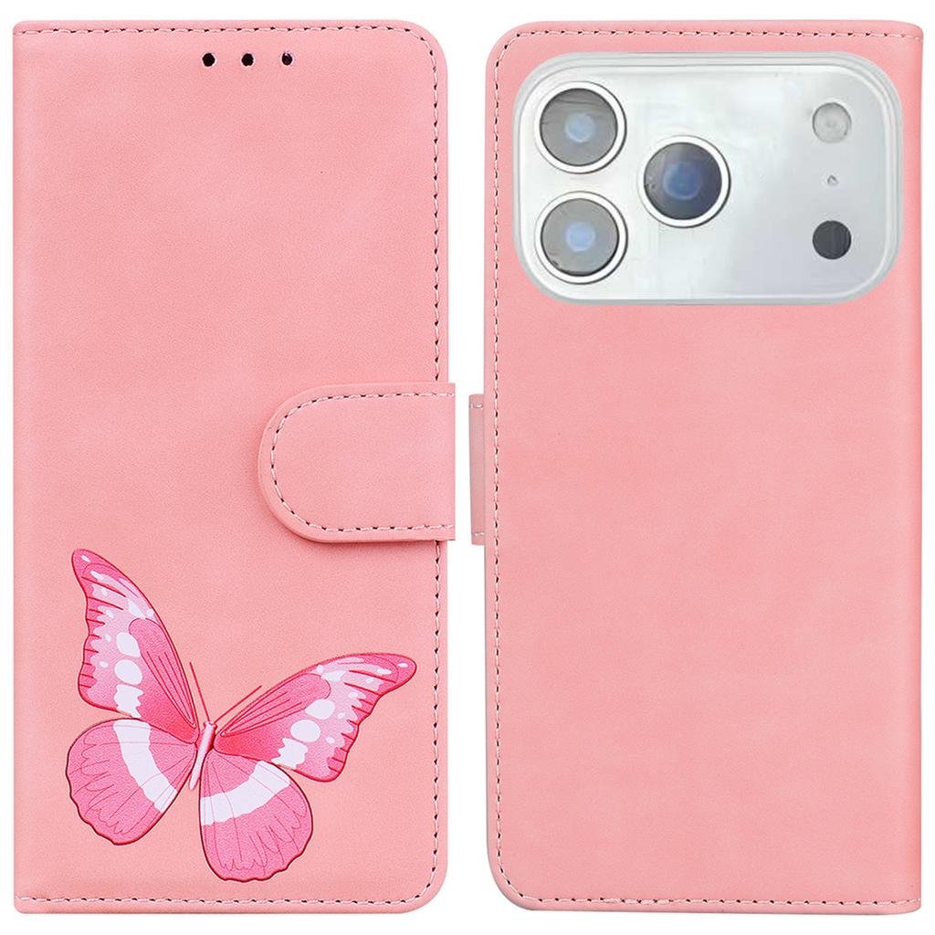 For iPhone 17 Pro Max Stand Case PU Leather Phone Cover Butterfly Printed
