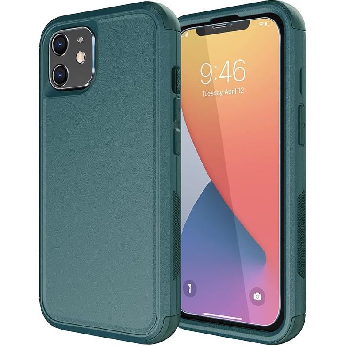 

Diverbox для чохла iPhone 11 [Протиударний] [Захищений від падінь] [Захисне скло для екрана], Чохол для телефону з посиленим захистом для Apple iPhone 11 Dark Green-3in1