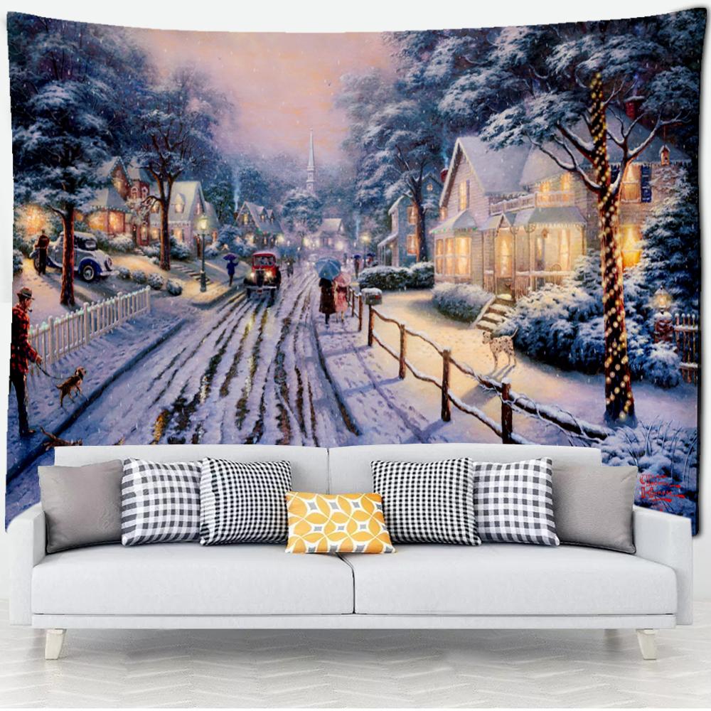 Forest Hut Tapestry Wall Hanging Oil Painting Background Cloth Printing Psychedelic Witchcraft Bohemian Decor