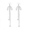 Vintage Imitation Pearl Bowknot Drop Earrings for Women Handmade Beads Long Hanging Earrings Girls Party Wedding Jewelry Gift