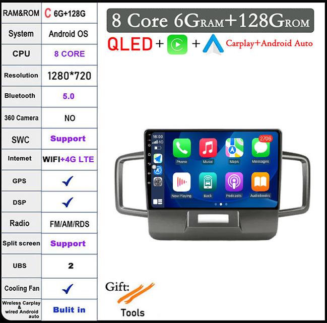 9 lnch For Honda Freed 1 2008-2016 Android 14 QLED/Screen Car Radio Multimedia Video Players CarPlay Carplay