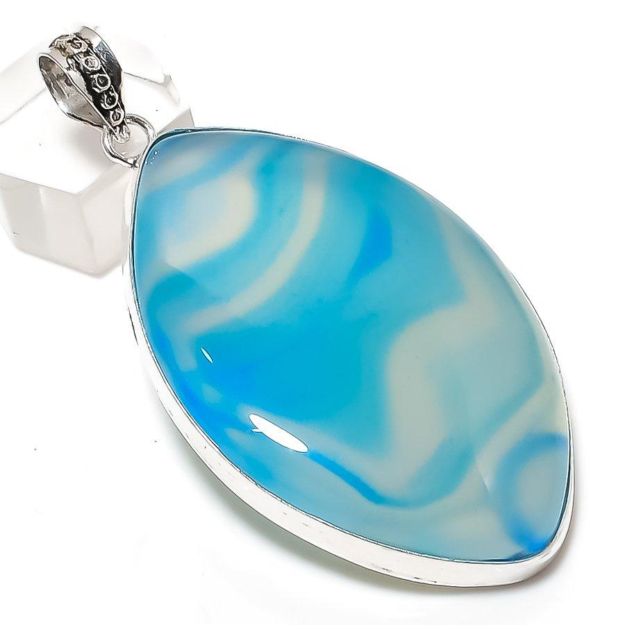 

Голубой кружевной агат драгоценный камень 925 стерлинговое серебро ювелирный кулон 2.68