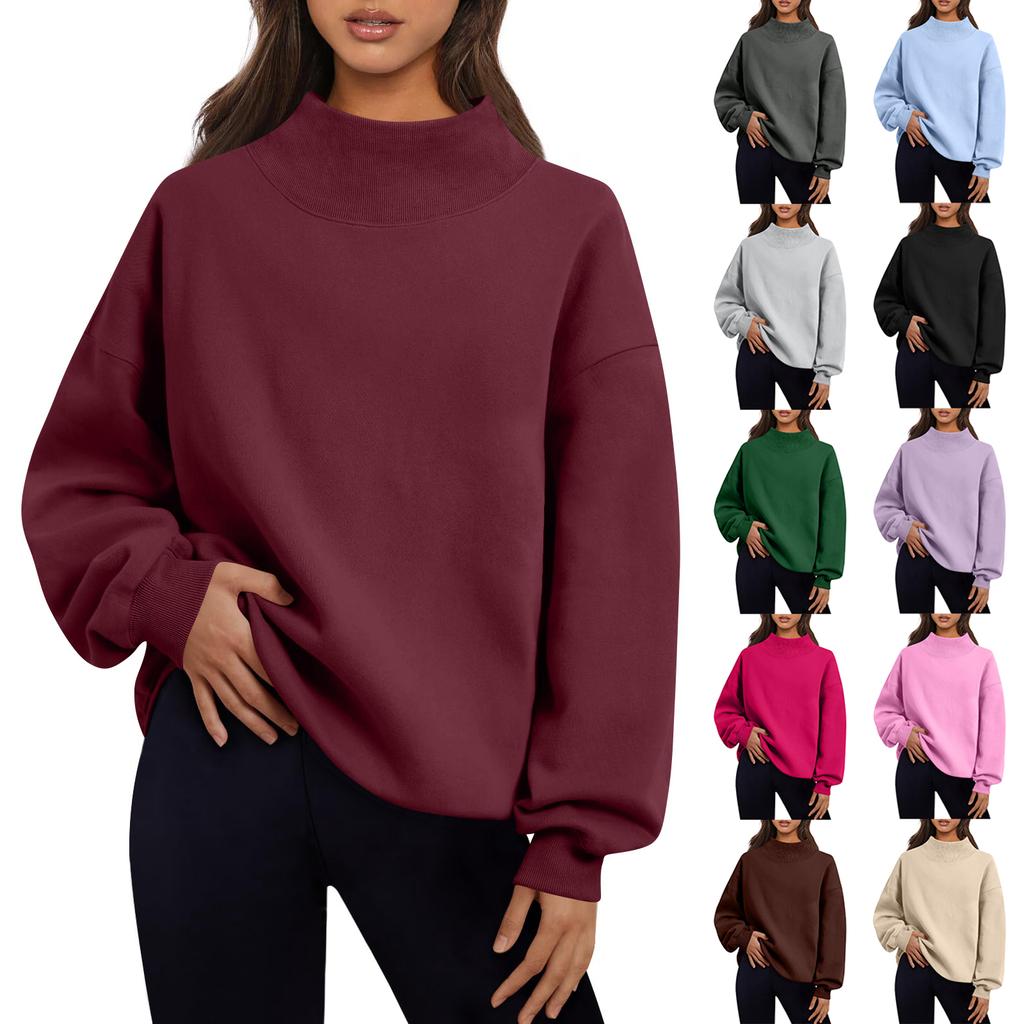 Women's Fashionable Casual Color Round Neck Long Sleeved Pullover Loose Sports Shirt Sweatshirt Top