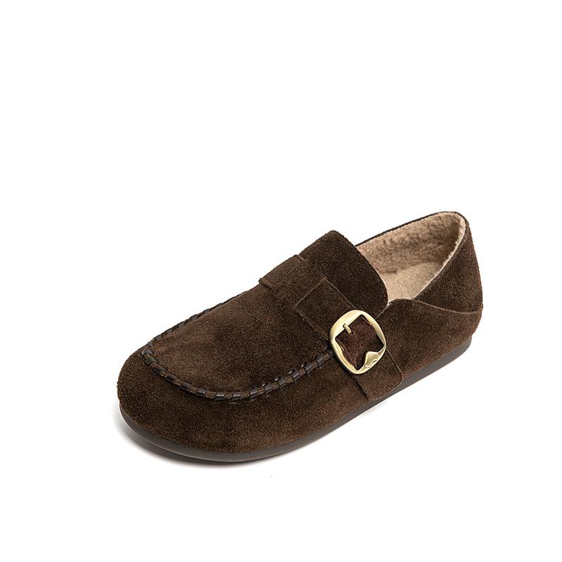 

Leather shoes children s 2025 winter new Birkenstocks casual one-pedal lazy loafers velvet thermal cotton shoes 40