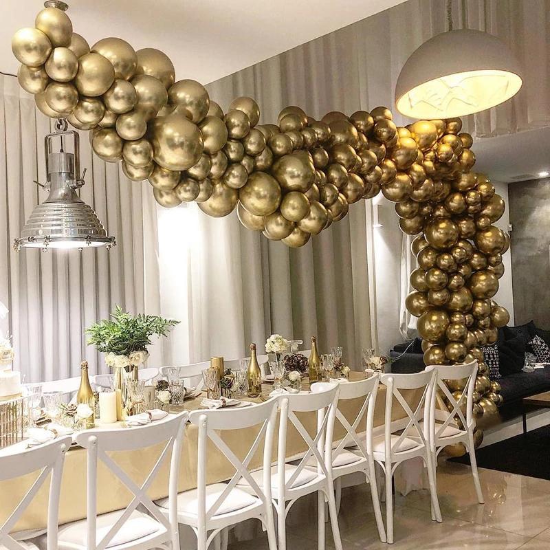 50pcs 12in Pearl Chrome Metal Balloon Golden Balloon Arch Wedding Supplies Party Decor