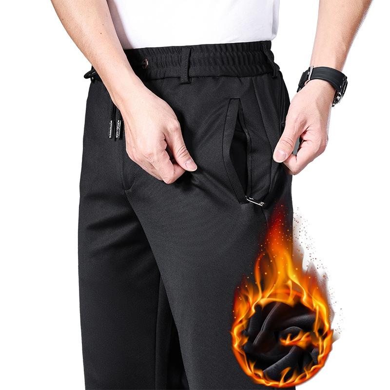 Men's Autumn Winter Loose Straight Trousers In Large Sizes with Elastic Band In Youth Business Casual Style Monochrome Trousers