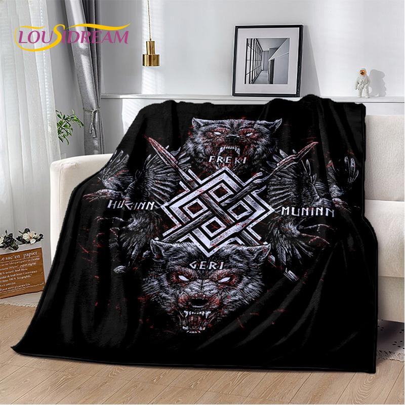 Nordic Mythology Viking Odin Valhalla Valknut Flannel Blanket Throw Blanket,Warm Blanket for Living Room Bedroom Beds Sofa Kids