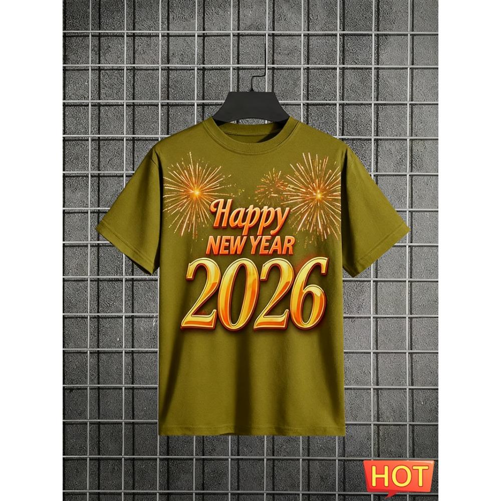 Fashion Firework Graphic 2026 New Year T Shirts Trendy Streetwear Men Women 3D Printed T-shirts Loose Breathable Crew Neck Tees