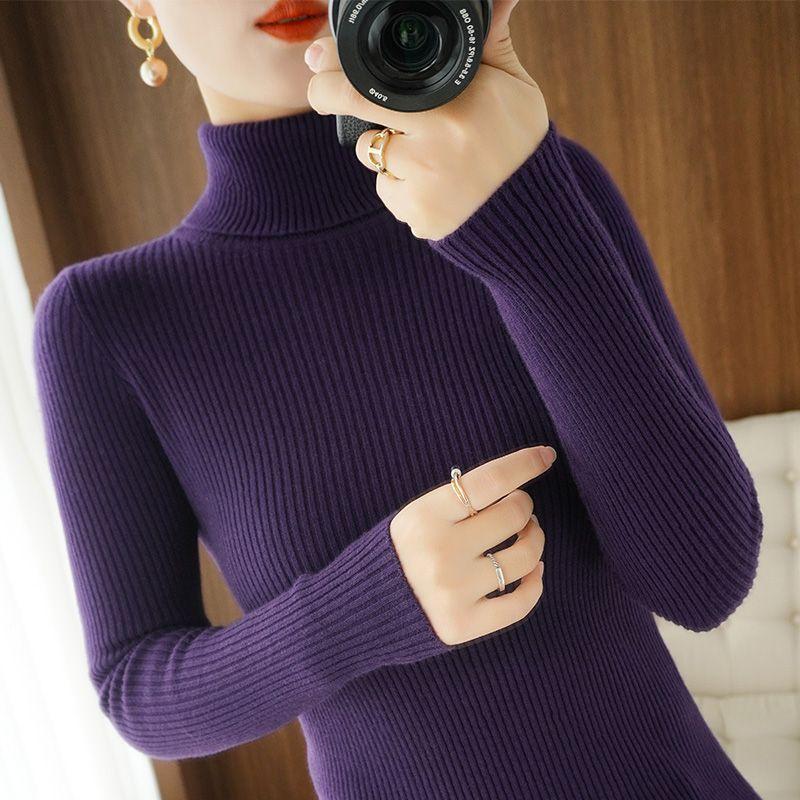 

No Pilling Turtleneck Silm Woolen Sweater Knitting Coat Dark purple M