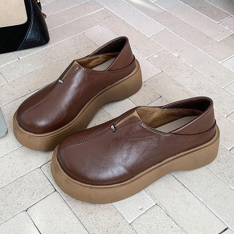 

High-end thick-soled Birkenstock small leather shoes for women s 2025 spring new models can be worn twice, soft-soled pregnant women lazy loafers 40