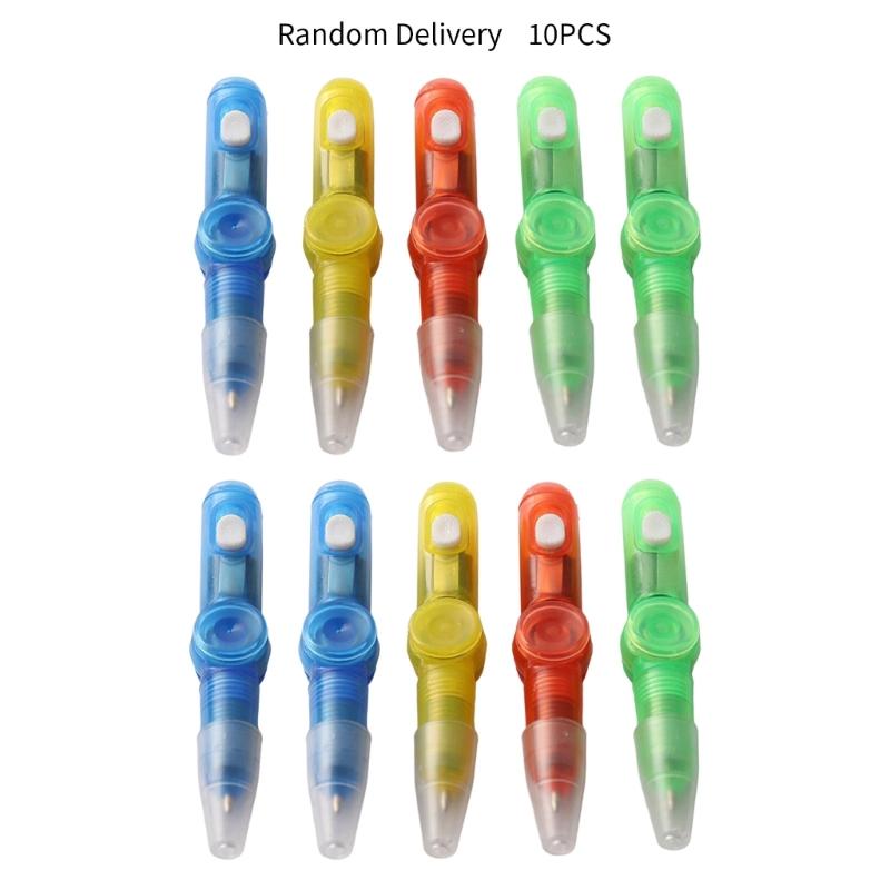10PCS Rotating Ballpoint Pen With LED Light For Stress Relieving And Night Writing Perfect For Students And Workers
