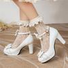 Fashion Spring Ankle Strap Women High Heels Mary Jane Pumps Party Wedding Cosplay White Pink Black Bow Princess Cosplay Lolita Shoes