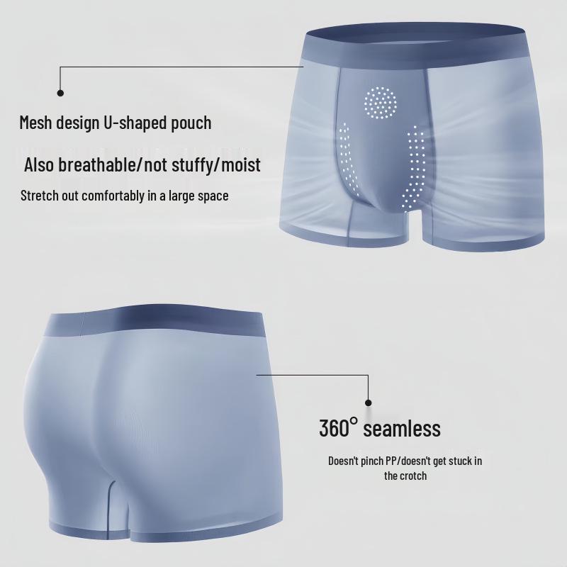 Plus Size Men's Ice Silk Boxer Briefs: Breathable, Antibacterial, Seamless Underwear with Ventilation