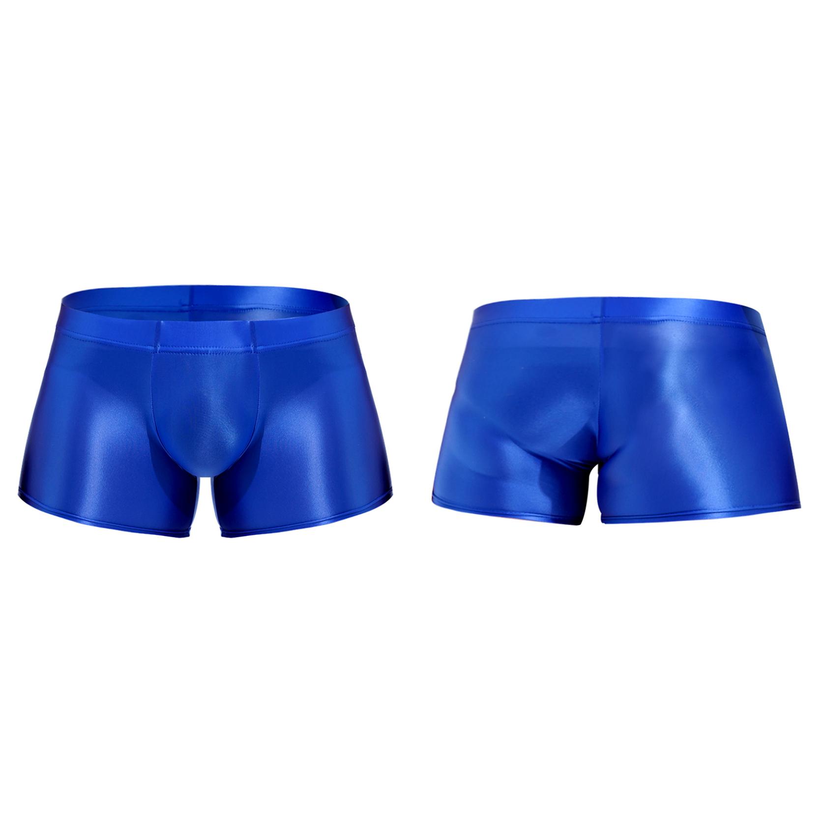 Yunduantong-Adult Heren laagbouw glanzende boxershorts bodems badmode ondergoed laagbouw onderbroeken zwembroeken L blauw