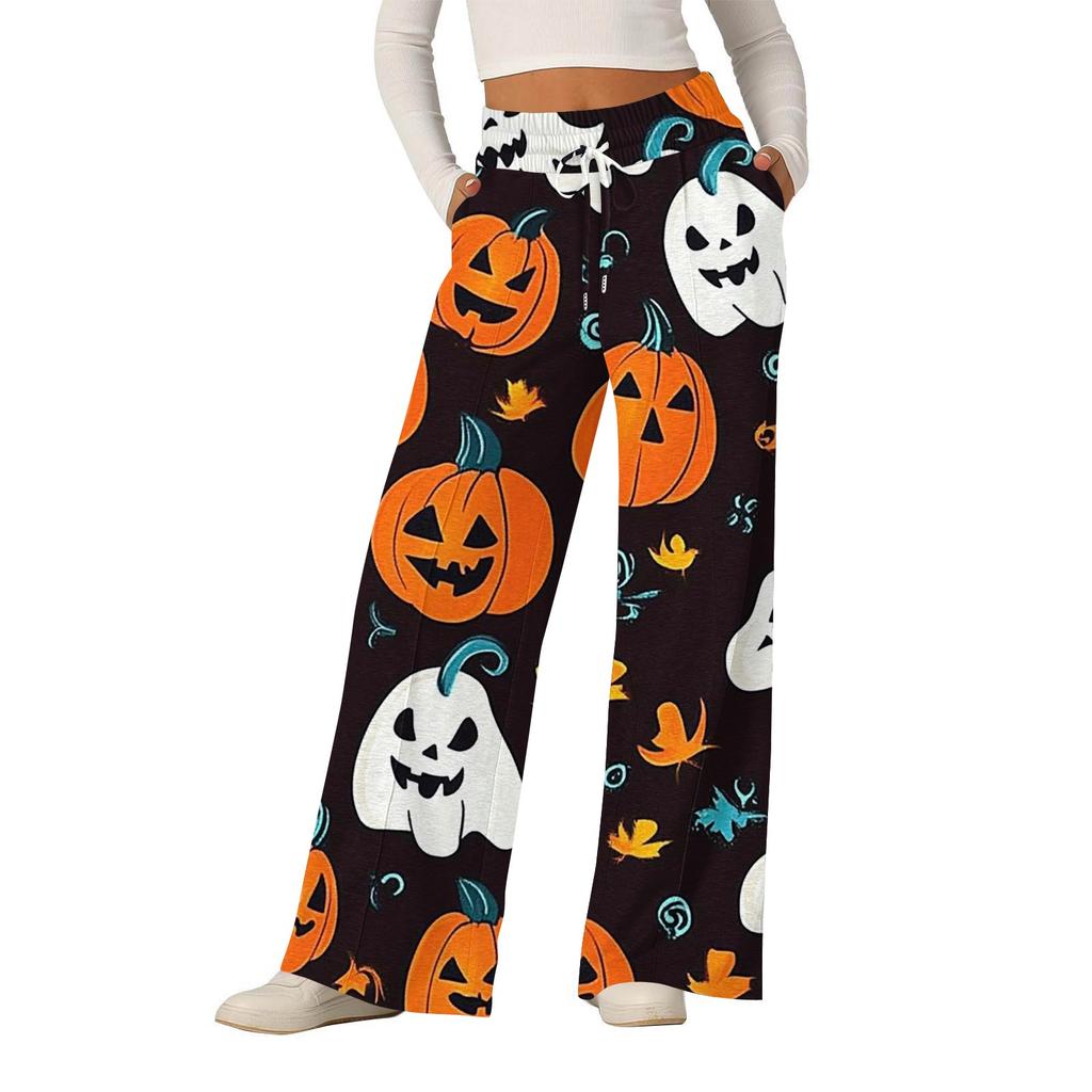 Women's Halloween Printed Fashionable Loose Casual Wide Leg Pants