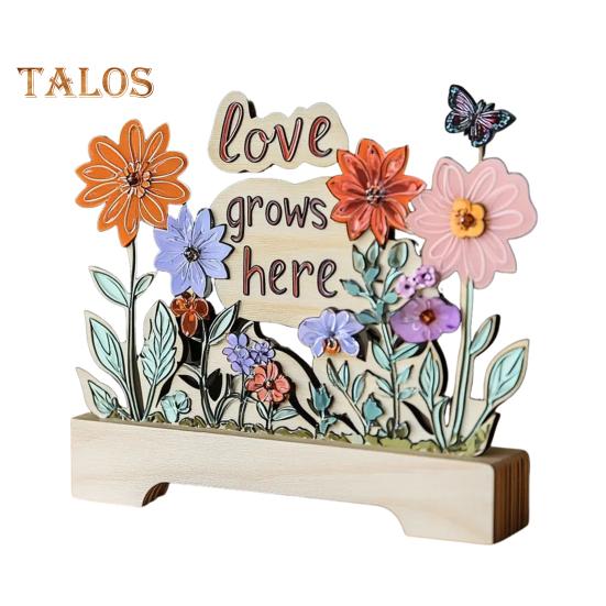 Mamčin zahradní ornament Láska zde roste cedulka s dřevěnou základnou Stolní středová dekorace Dárky k narozeninám ke Dni matek pro vyjádření vděčnosti
