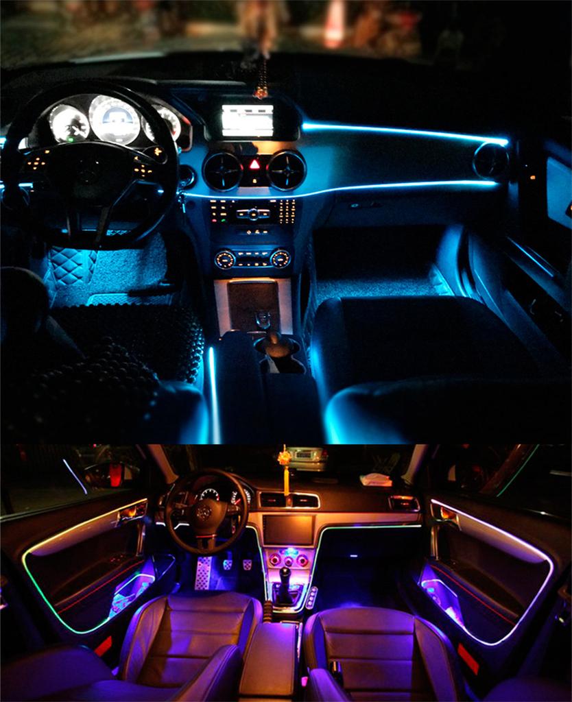5PCS RGB LED Car Decor Neon With Foot Lamp integration Fiber Optical Strip Light