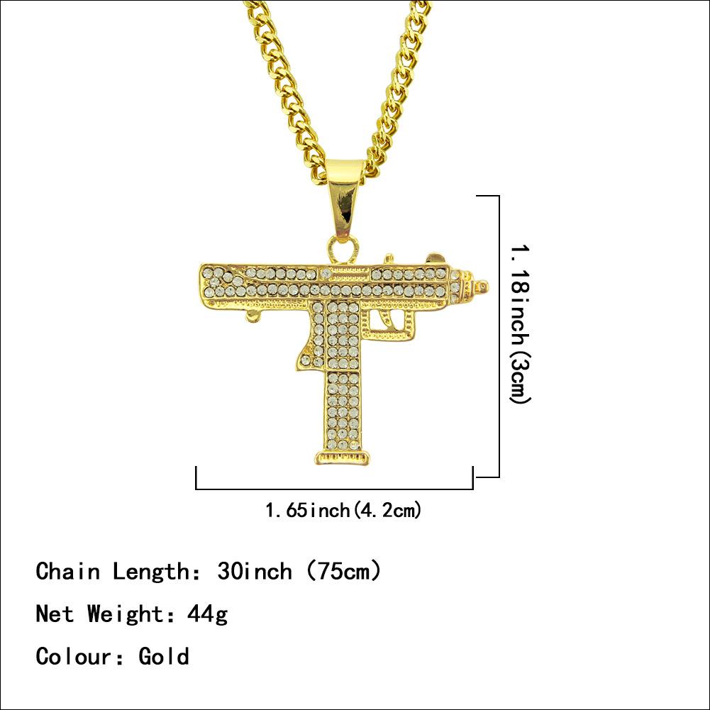 Hip Hop european la modă auriu Uz pistol pandantiv colier bărbați din aliaj strass strălucitor mitralieră asiatic colier