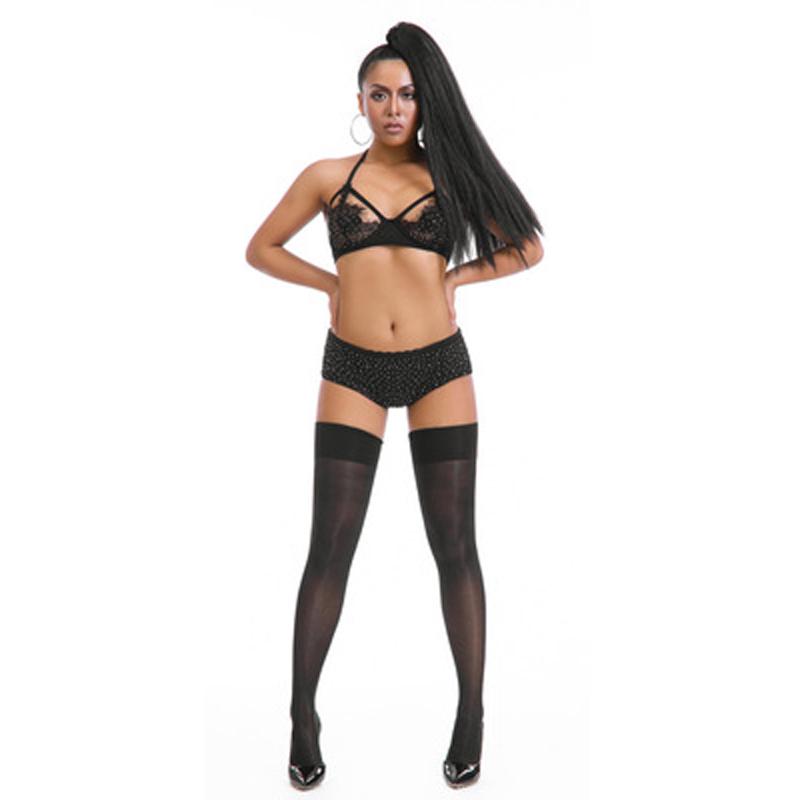 Women's Oil Shine Shiny Thigh High Stockings Erotic Retro Sexy Ladies 30D Lustre Legs Rib Top Opaque De Mujer
