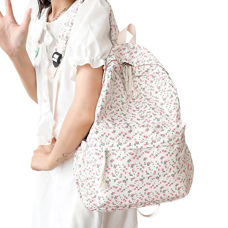 Student School Backpack Floral White School Bags For Teenage Girls Cute Women'S Backpack Book Bag Nylon Rucksack