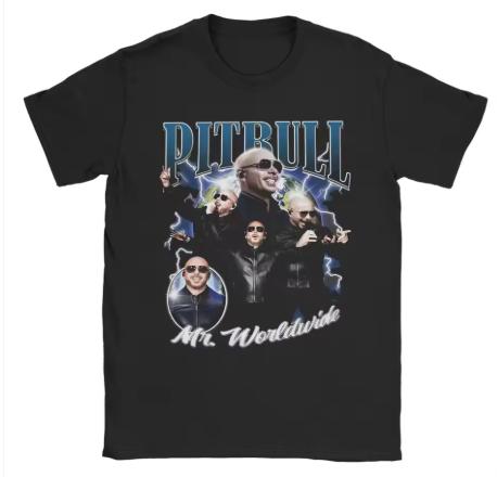 Men s and Women s Pitbull Mr. Worldwide T-shirt Pure Cotton Pattern Printed T-shirt, Fashionable White T-shirt S