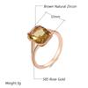 Modischer quadratischer hellbrauner natürlicher Zirkonring für Damen, schlicht, roségoldfarben, hohe Qualität, Brautschmuck, Hochzeits Schmuck