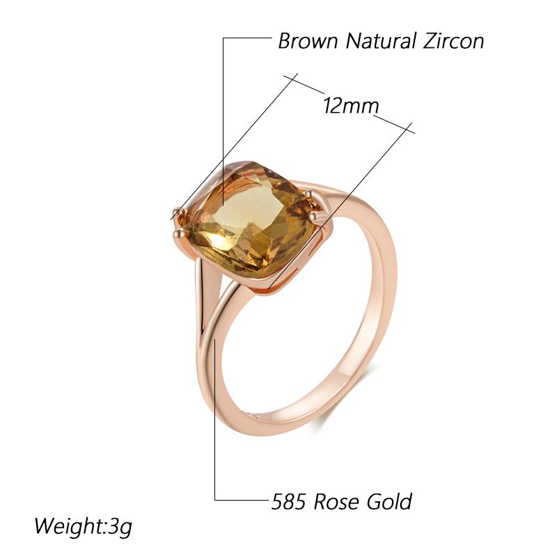 Fashion Square Light Brown Natural Zircon Ring For Women Simple Rose Gold Color High Quality Bridal Wedding Jewelry