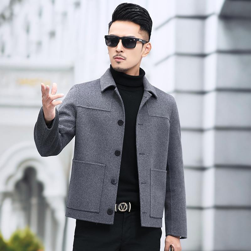 

Зимняя двухсторонняя кашемировая куртка, шерстяное пальто на пуговицах, мужская короткая двухсторонняя шерстяная куртка среднего возраста с лацканами 195
