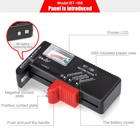 BT-168 Small Battery Tester Professional Simple Use No Battery Required High Precision Battery Checker for 1.5V 9V Button Cell Battery