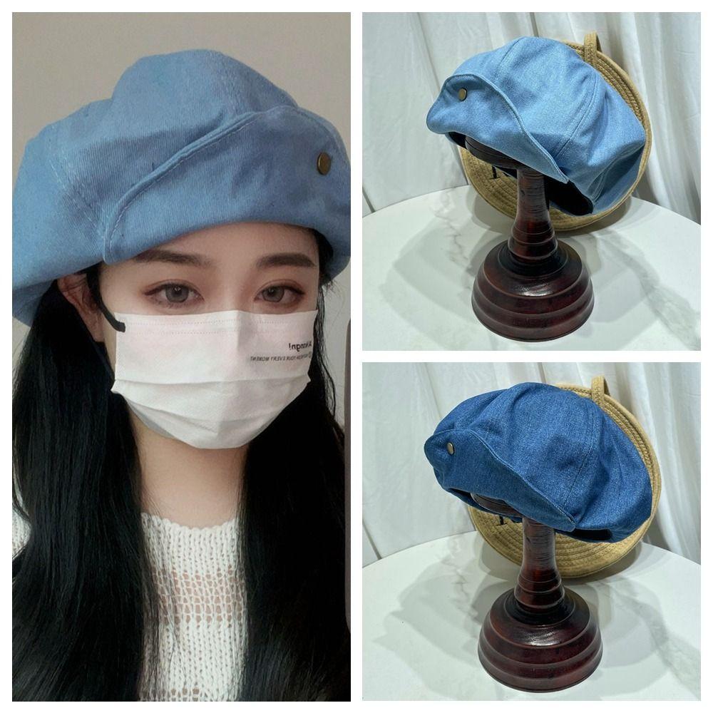 

British Denim Painter Hat Foldable Denim Octagonal Hat Fashion Denim Beret Girl