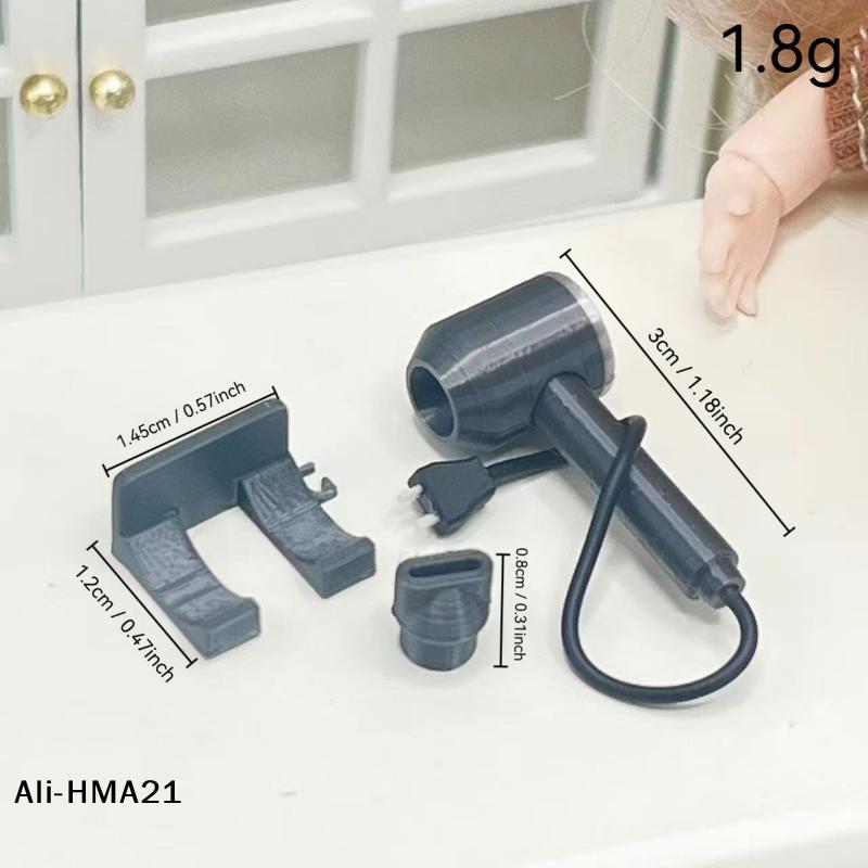 Miniature Wall-mounted Hair Dryer Ornament 1/12 Dollhouse Hair Dryer Model Dollhouse Bedroom Furniture Decor Pretend Play Toys 1Set