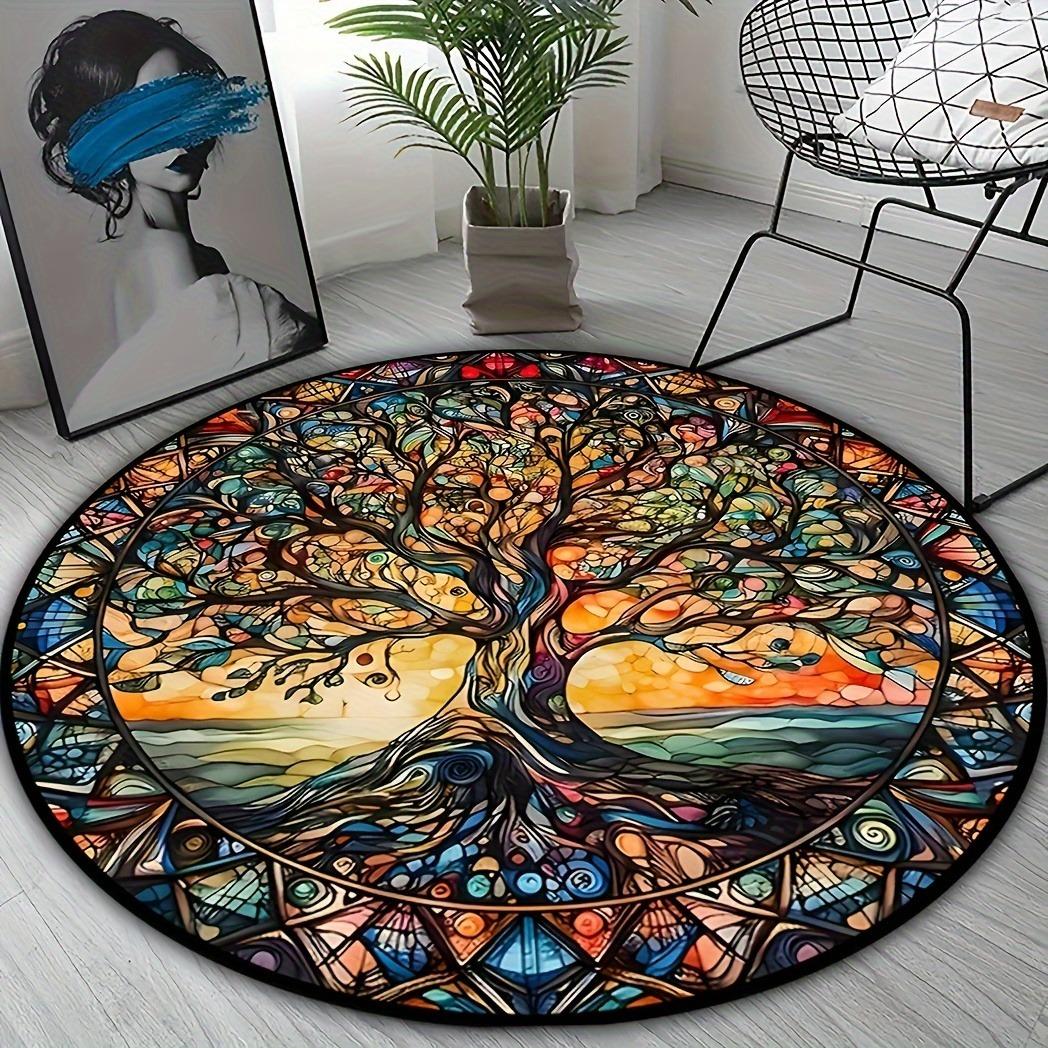 

Tree of Life Flannel Floor Mat Non-Slip Round Doormat Rug Soft and Cozy Carpet Mat for Home Office Living Room and Hotel Decor 40x40cm