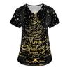 Women's Fashion V-Neck Short Sleeve Overalls With Pockets Christmas Printed Tops  Clothes