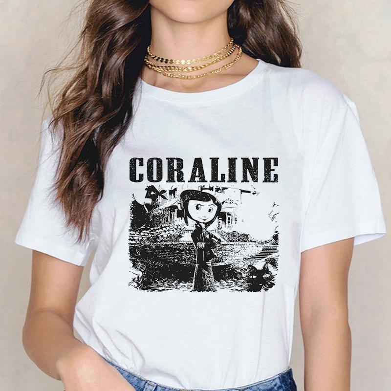Maglietta Horror di Moda Bambola Coraline Sogni Maglietta Y2k Donna Vintage Gotica Magliette Grafiche di Halloween Abbigliamento