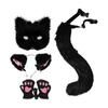 Animal Cosplay Set Plush Fox Ears Headband and Paw Gloves Halloween Costume for Role Play Party