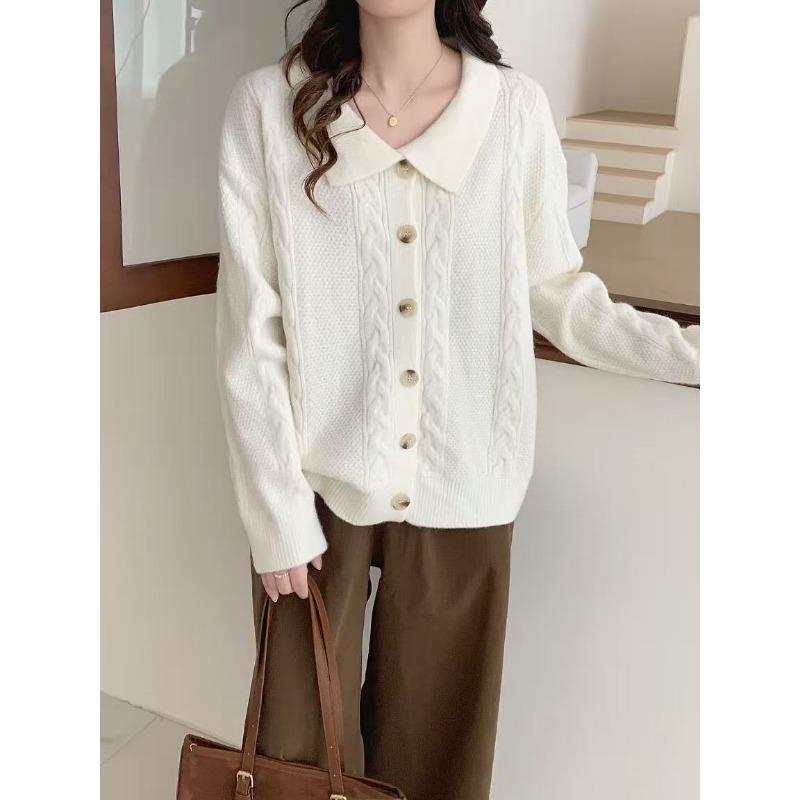 

Lapel solid color knitted cardigan women s autumn and winter new loose and versatile casual sweater jacket women One size
