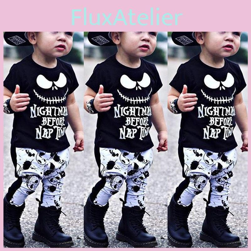 Entzückendes Halloween Baby Junge Mädchen Baumwoll-Top T-Shirt mit gestreifter langer Hose Set
