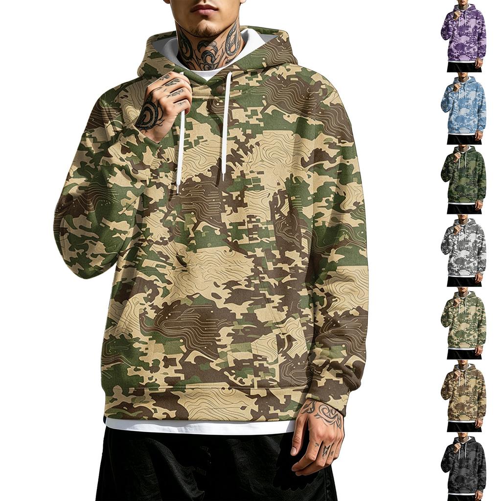 Men's Loose Fit Casual Hoodie with Pocket, Drawstring and Printed Pattern