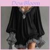 Vintage Black Short Dress With Ruffle Trims And V Neck For Casual Daily Wear