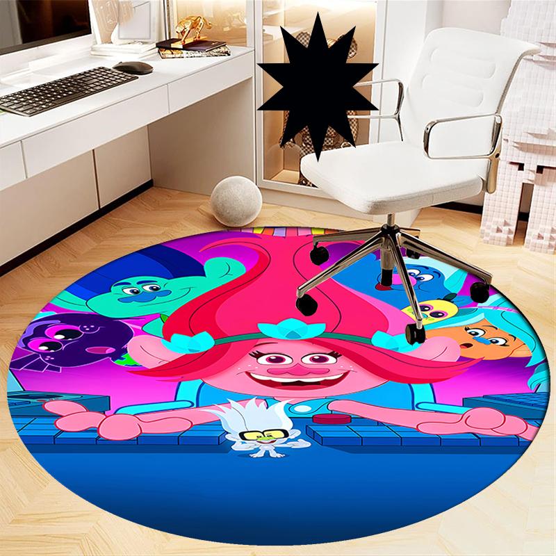 Trolls Printed Round Rug Carpet Chair Rug Area Rug Entryway Doormats,for Office Chair Living Room Bedroom Kitchen Room.