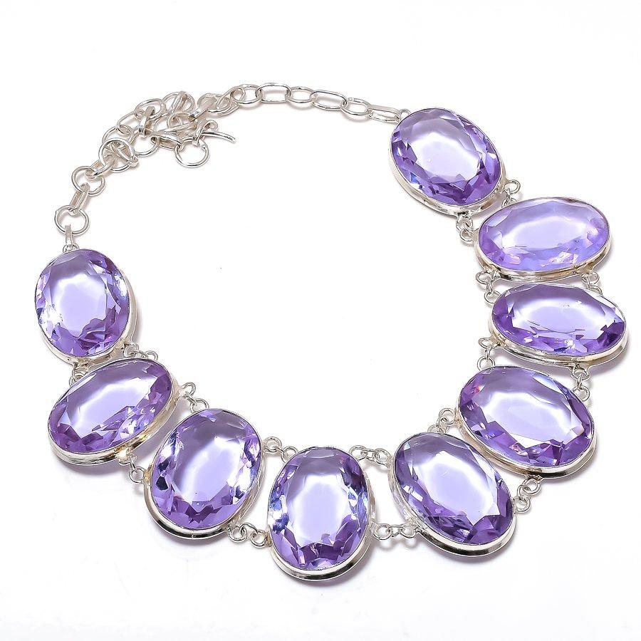 Pink Amethyst Gemstone 925 Sterling Silver Jewelry Necklace 18"