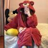 Women's Coral Fleece Hooded Pajama Set - Cute Cartoon Nightgown for Autumn/Winter