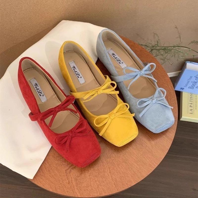 Fashion Women's Mary Jane Shoes Soft Butterfly Knot Thick Bottom Velvet Surface Increased Height Spring Single Shoes Korean Style