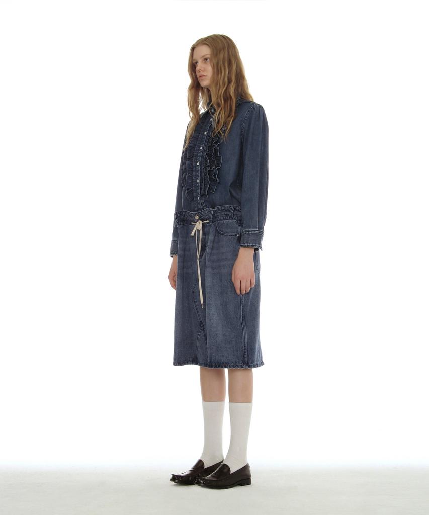 Partimento Woman Drawstring Denim Midi Skirt_Light Blue