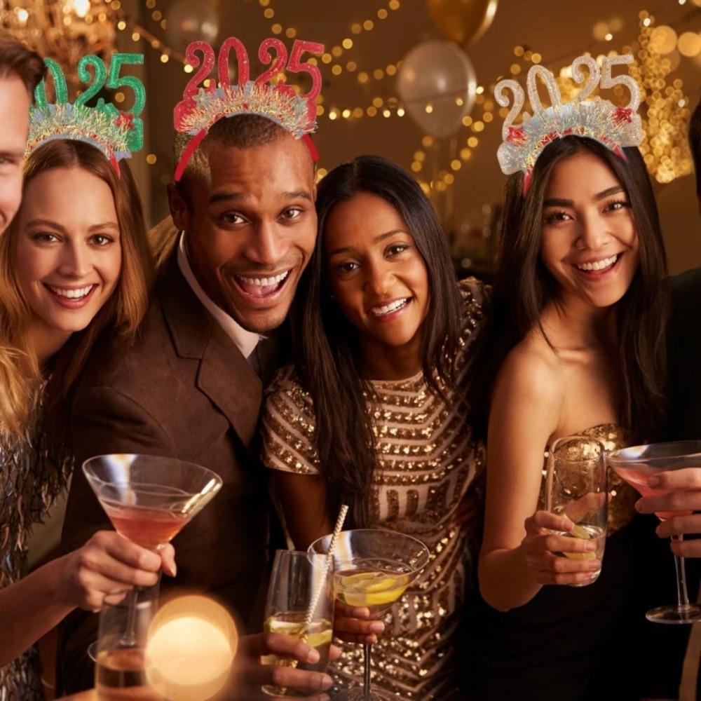 Wear-resistant Sequin 2025 New Year Headbands Non-slip Happy New Year Headdress  Party Favors
