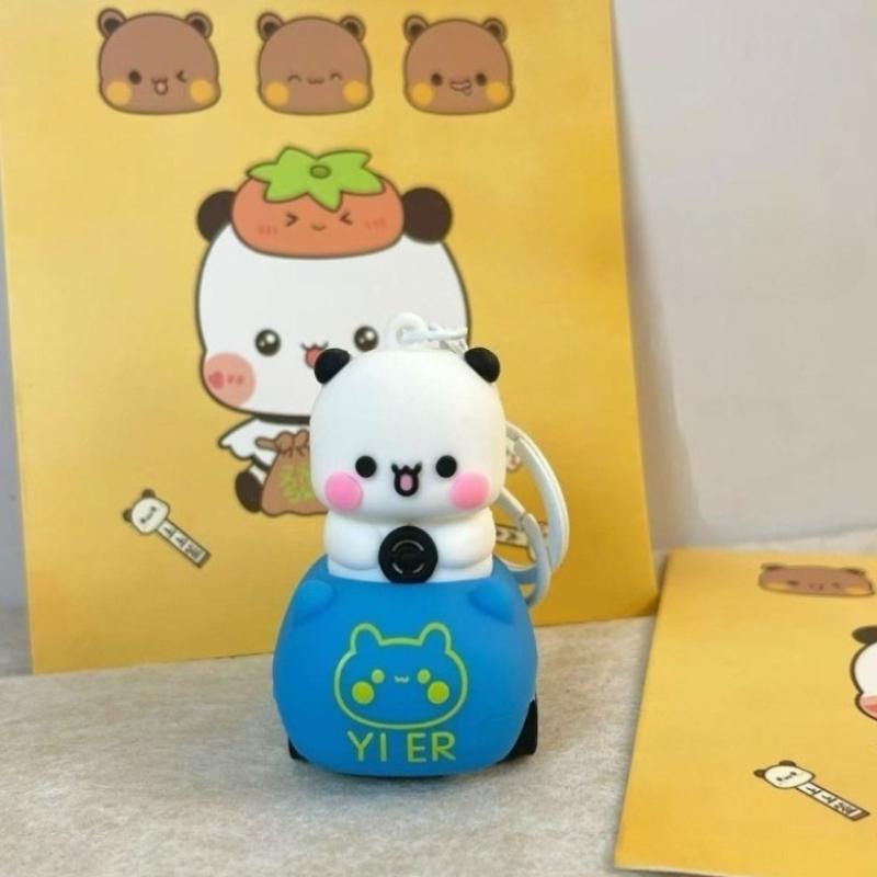 Cute Panda Bubu Yier Keychain Cartoon Panda Bubu and Dudu Driving A Small Car Modeling Keychain Backpack ornament Keychain Gift