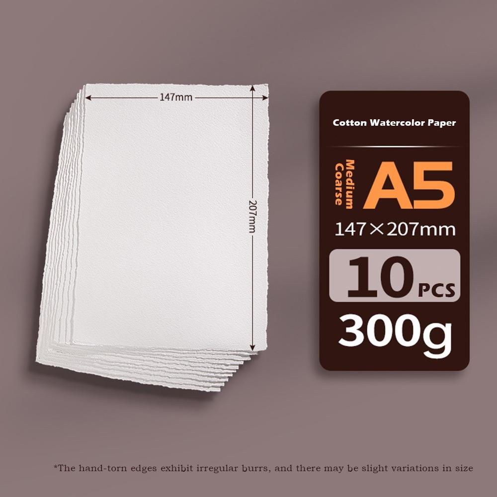 10pcs High Quality Cotton Watercolor Paper A4/A5/A6 Hand-torn Edges Drawing Paper Medium-texture Sketch Paper Art Supplies